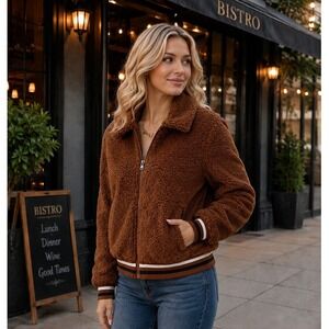 Jacket Women Large Brown Plush Teddy Bomber Ci Sono‎